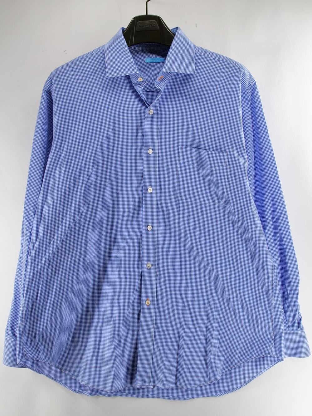 J McLaughlin Men's XL Blue White Gingham Check Button Up Shirt Long Sleeve